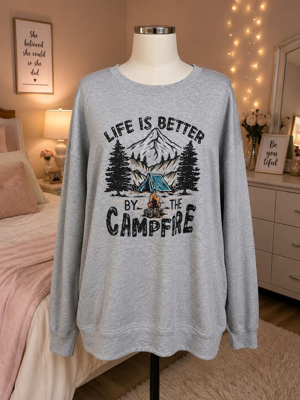 Gray 'Life Is Better By The Campfire' Graphic Crewneck Sweatshirt
